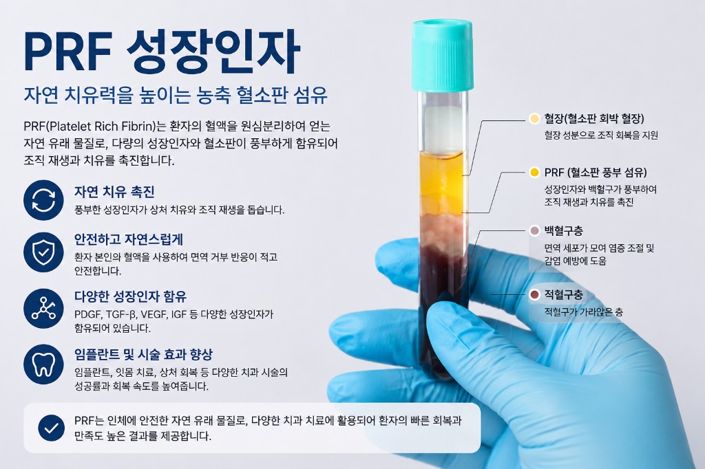 PRF 성장인자 — 혈액 원심분리 후 조직 재생·치유 촉진